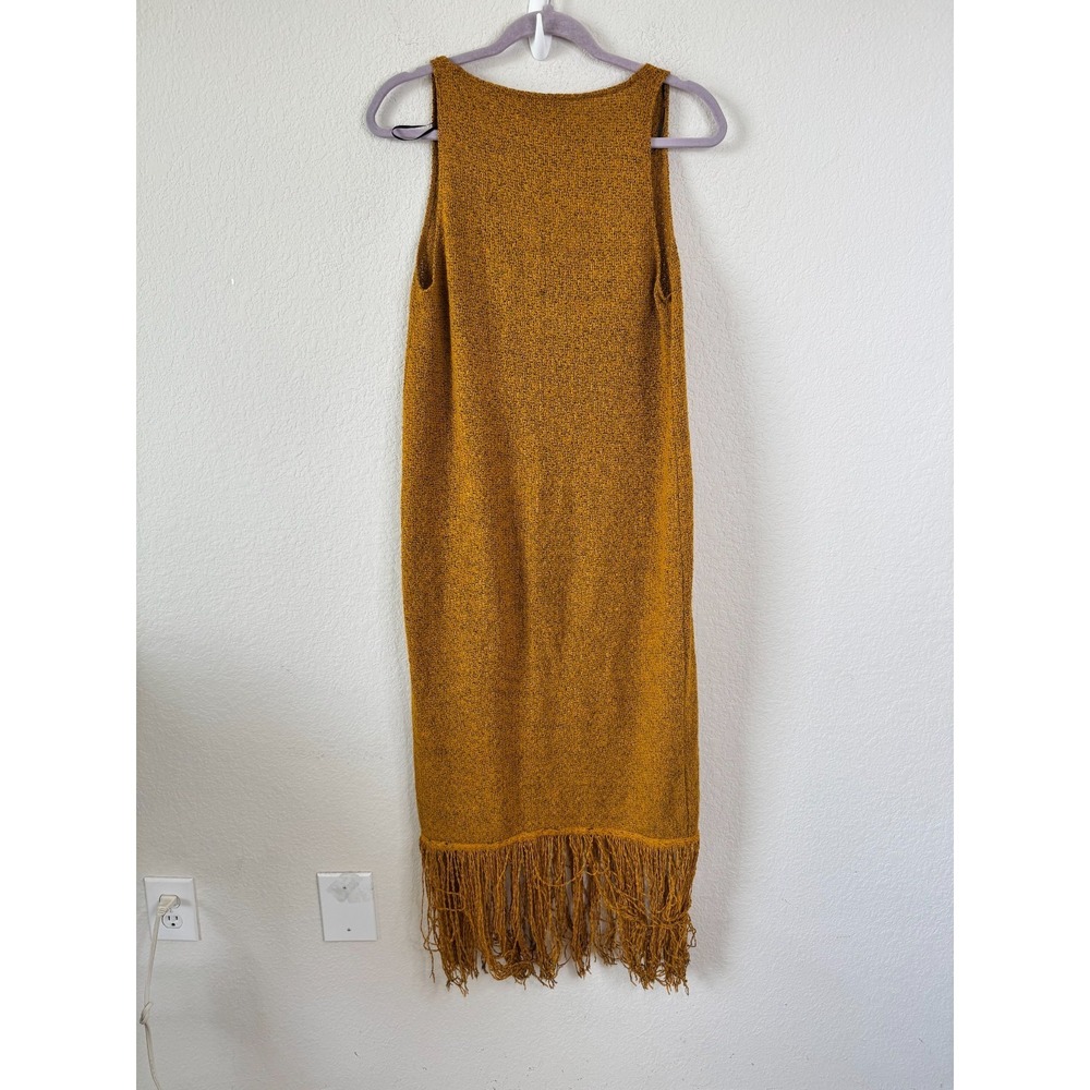 ZARA Knit Fringe Midi Dress Women's M Mustard Yellow Sleeveless Boho Statement - Picture 8 of 9